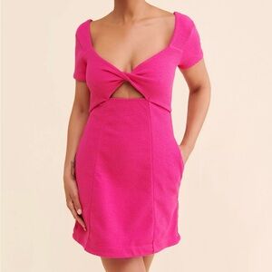 Maeve Anthropologie Cut-Out Mini Dress Hot Pink with Pockets